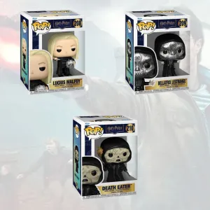 RESERVA FUNKO POP HARRY POTTER PACK COMPLETO X 3 UNIDADES LUCIUS MALFOY 208 BELLATRIX LESTRANGE 209 MORTÍFAGO 210