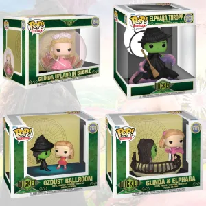 RESERVA FUNKO POP WICKED PACK COMPLETO X 4 UNIDADES MINI MOMENT WICKED GLINDA & ELEPHABA 2175 DELUXE WICKED ELPHABA THROPP 2173 RIDES WICKED GLINDA UPLAND IN BUBBLE 154 MINI MOMENT WICKED OZDUST BALL